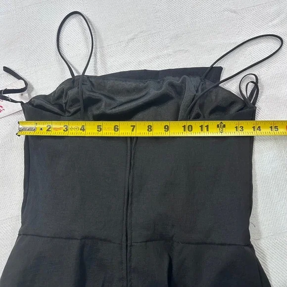 Let's Fashion Black Tiered Peplum Cocktail Dress Spaghetti Strap Sz M Party - Picture 7 of 9